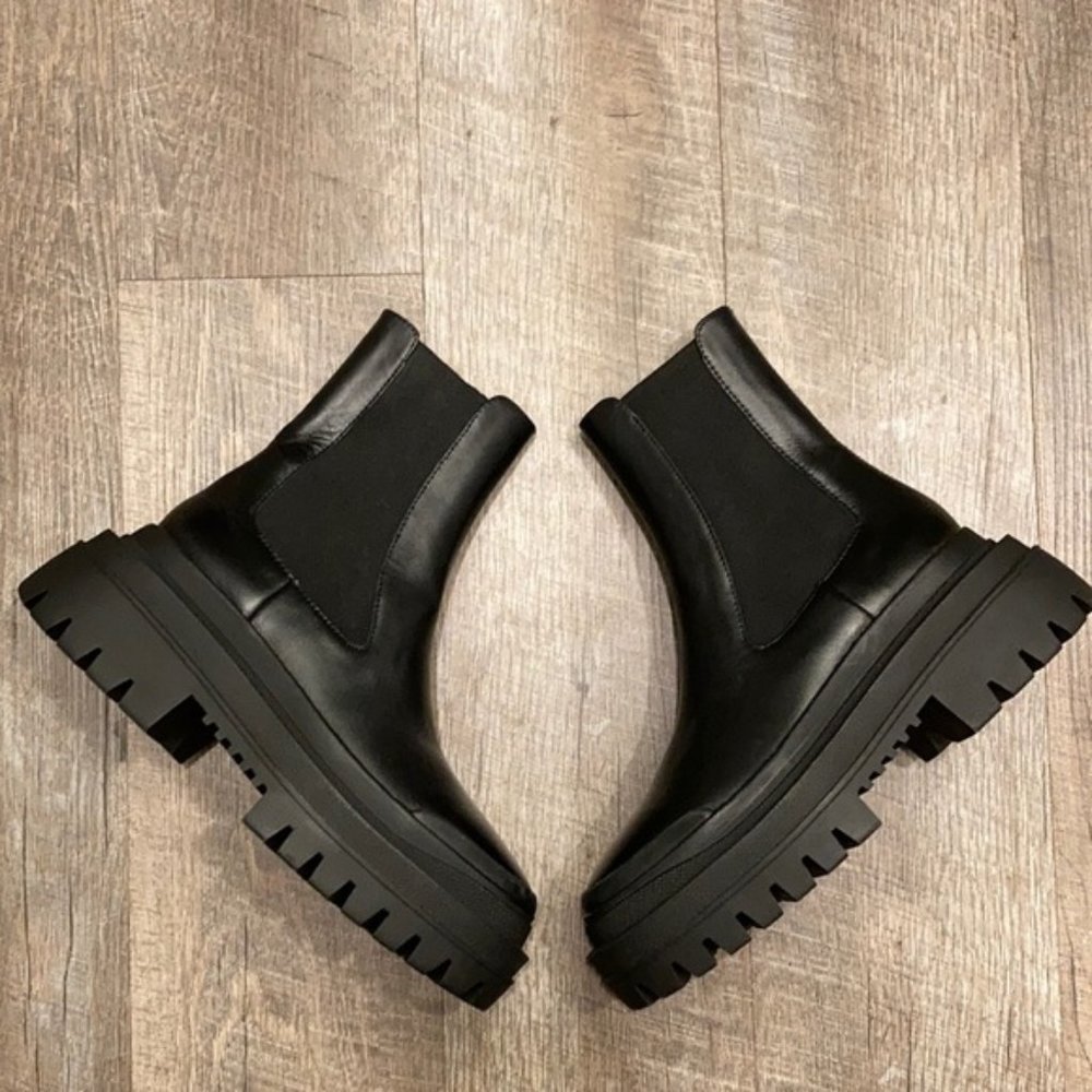 Zara black Vegan leather lugged combat boots 36